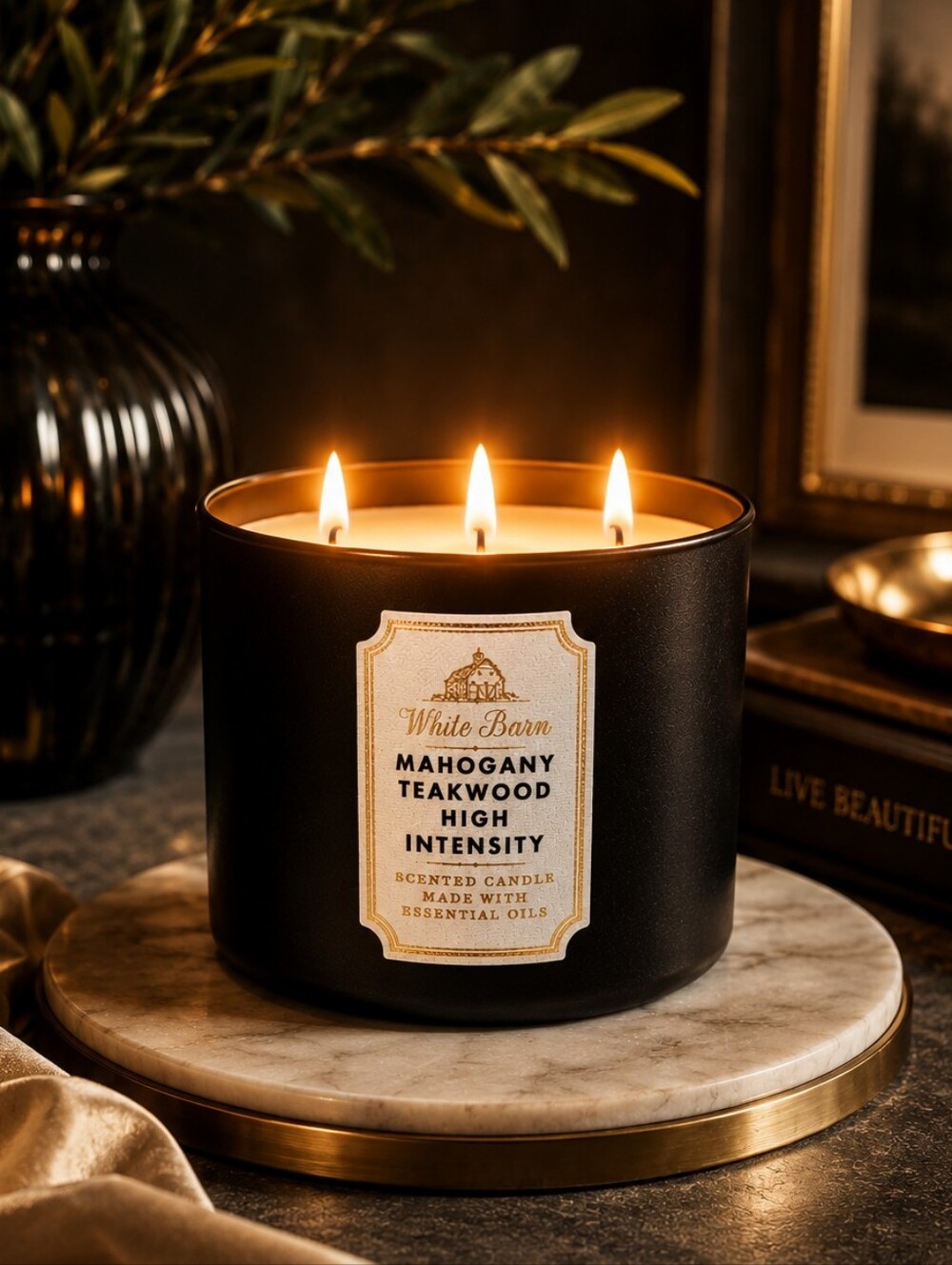 White Barn Mahogany Teakwood Candle High Intensity 3 Wick 14.5 oz Soy Blend Wax